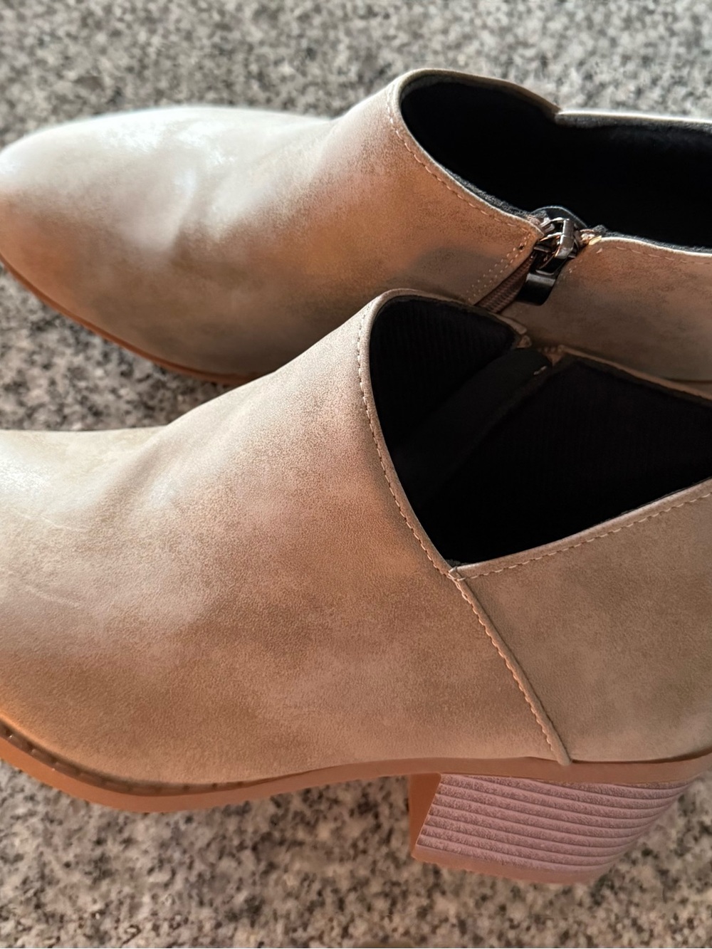 SHEIN Taupe Suede-Look Ankle Booties with Stacked Heel